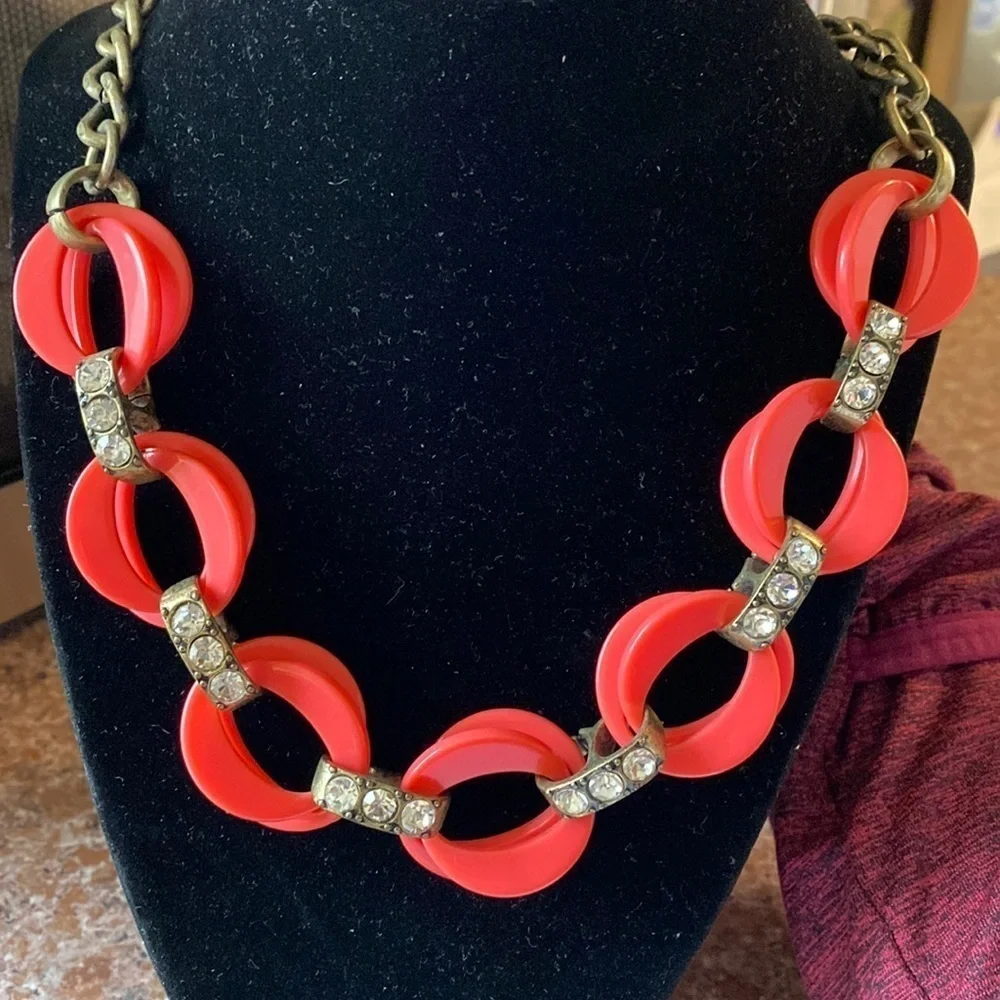 J. Crew pink and gold chunky link contemporary statement‎ collar necklace